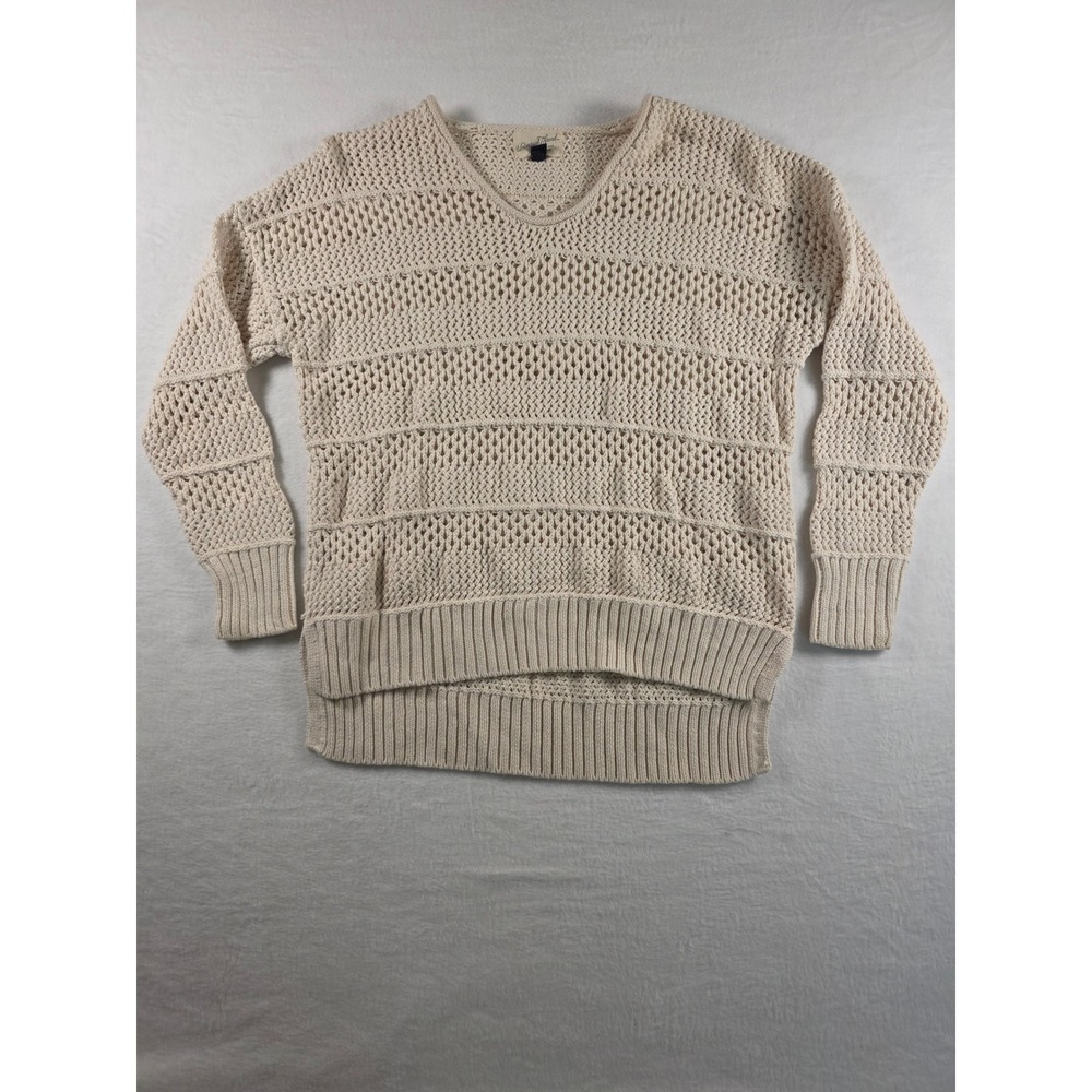 Open‎ Knit Sweater Crochet V-Neck High Low XL Cream Boho Coastal Fisherman